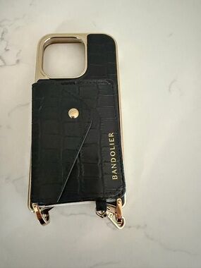 ✨ New ✨Bandolier Black Croc-Embossed Phone Crossbody Case with chain - $175 new!